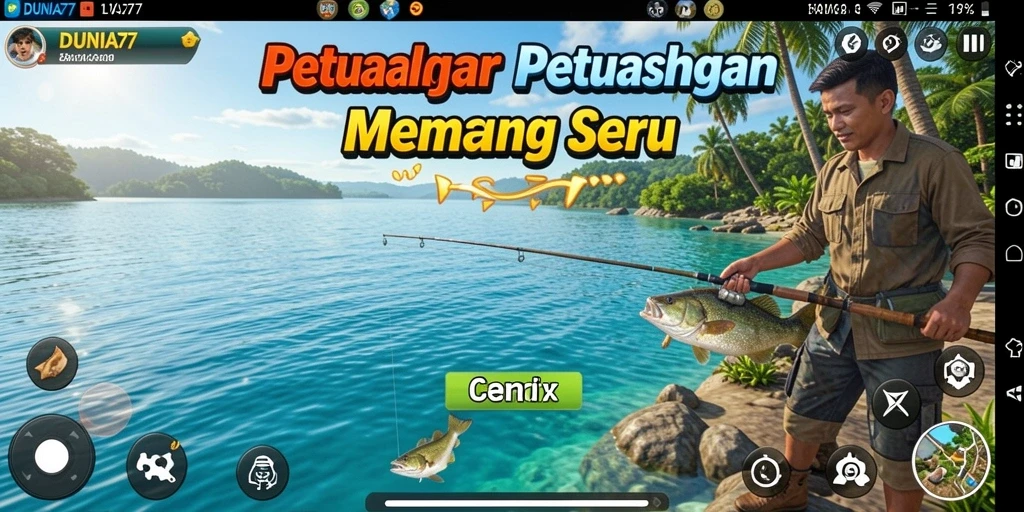Tampilan gameplay DUNIA77 yang menampilkan aksi memancing yang seru dan menantang.