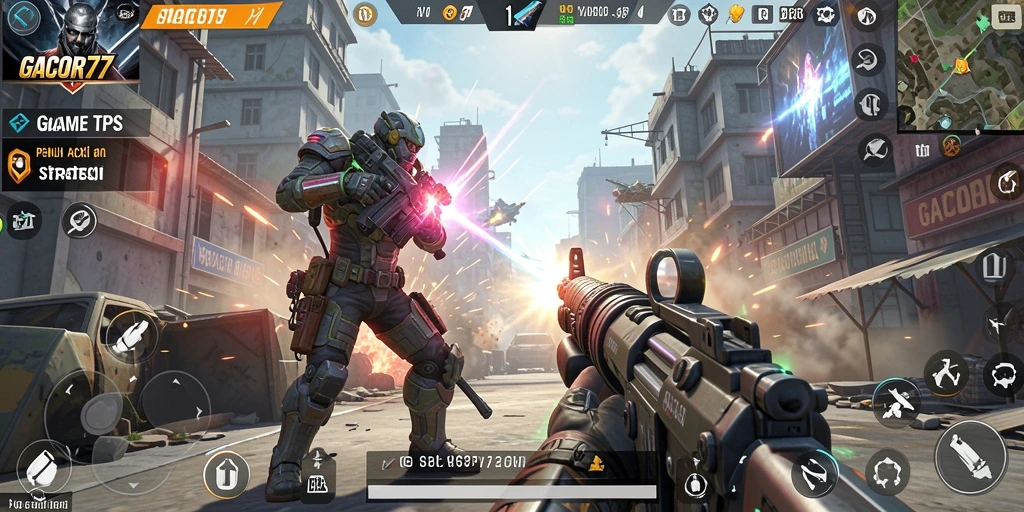 Screenshot GACOR77 menampilkan aksi seru dalam gameplay TPS.