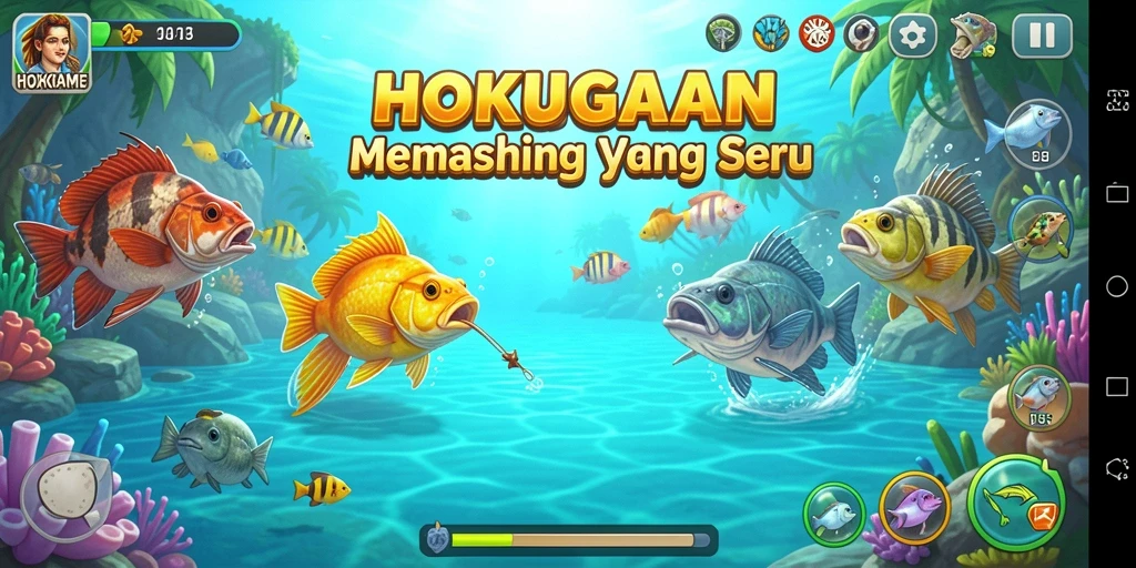 Screenshot gameplay HOKIGAME yang menampilkan aksi memancing yang seru.